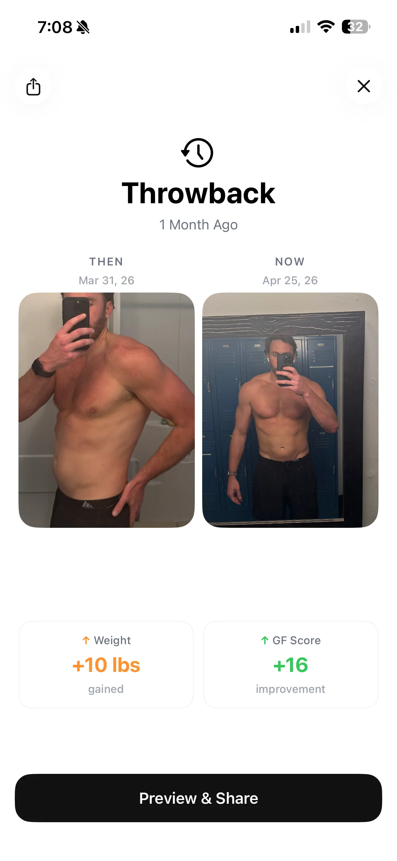 GainFrame throwback comparison screen