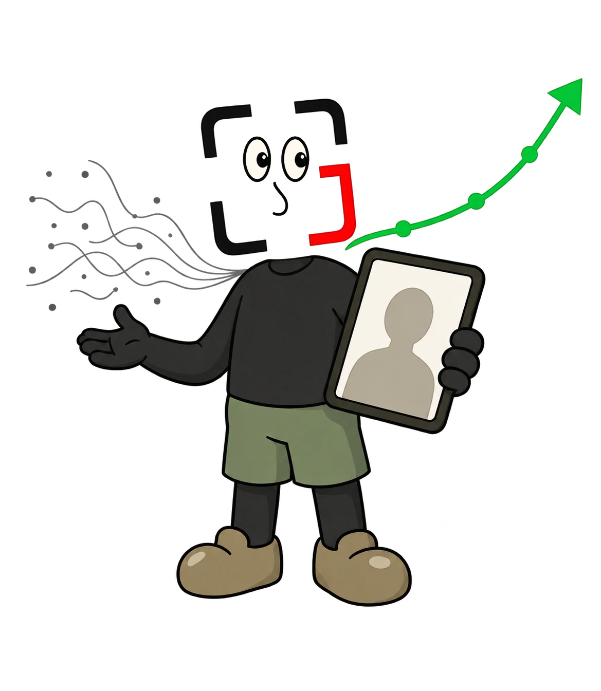 GainFrame mascot turning scattered fitness measurements into one clear upward progress signal