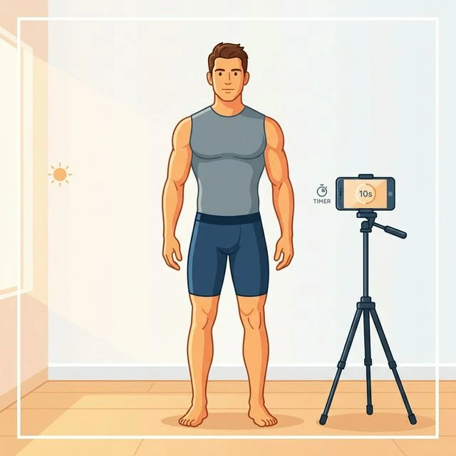 Good progress photo setup — tripod, plain wall, natural light