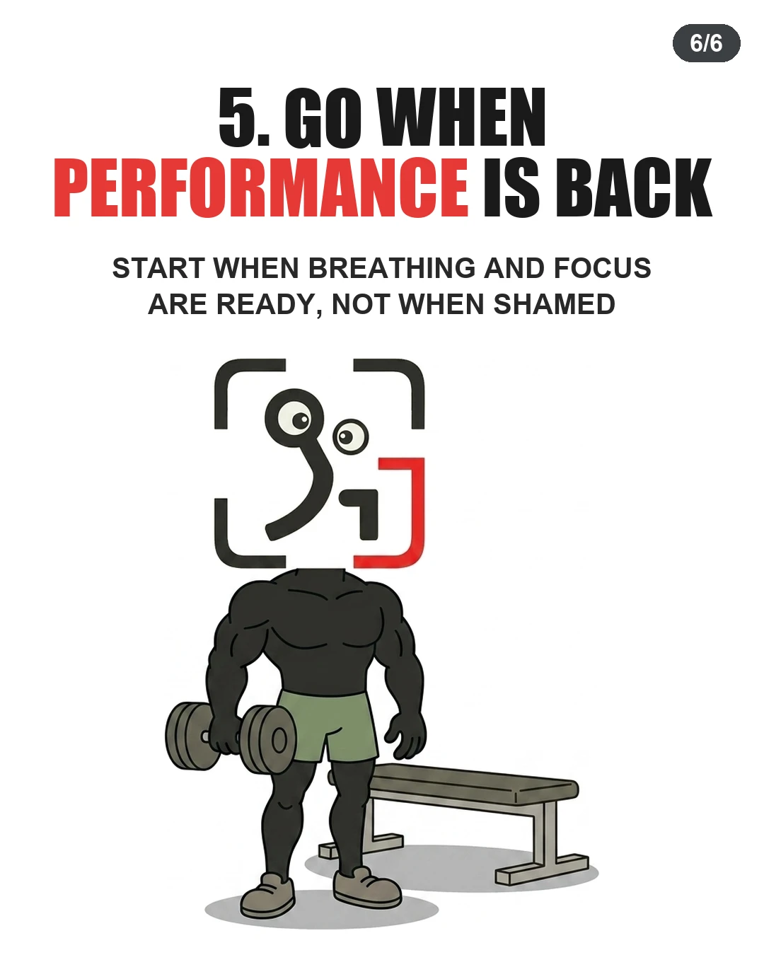 The GainFrame mascot holds a heavy dumbbell by a bench, ready to begin the next set once fully recovered.