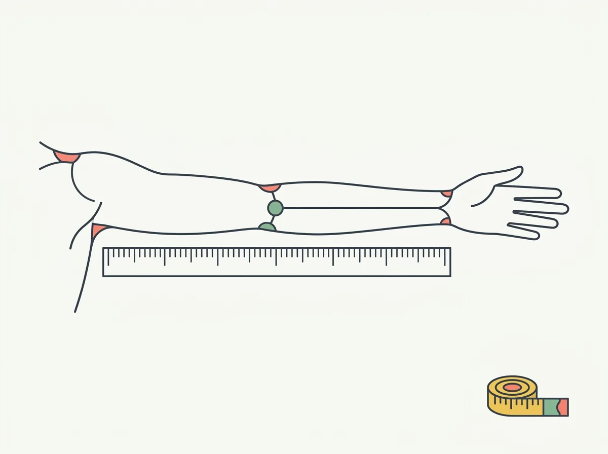 Concept illustration of an extended arm beside a ruler and a separate tape measure