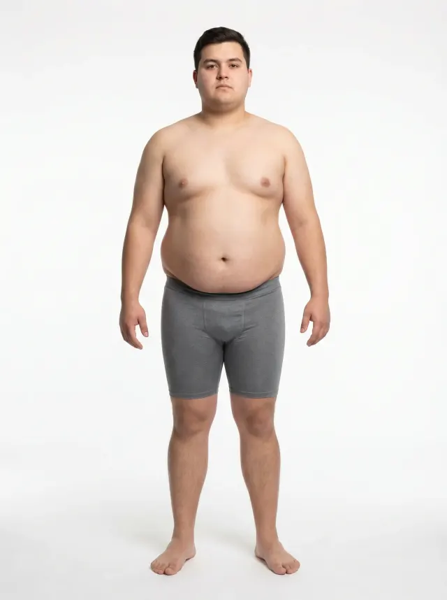 Standardized body composition picture of a man at 33 percent body fat with pronounced abdominal fat