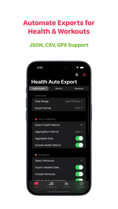 Health Auto Export publisher screenshot illustrating its health-data export interface