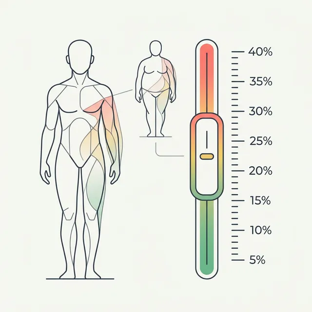Body fat percentage visual reference showing muscle definition and fat distribution at different BF% levels
