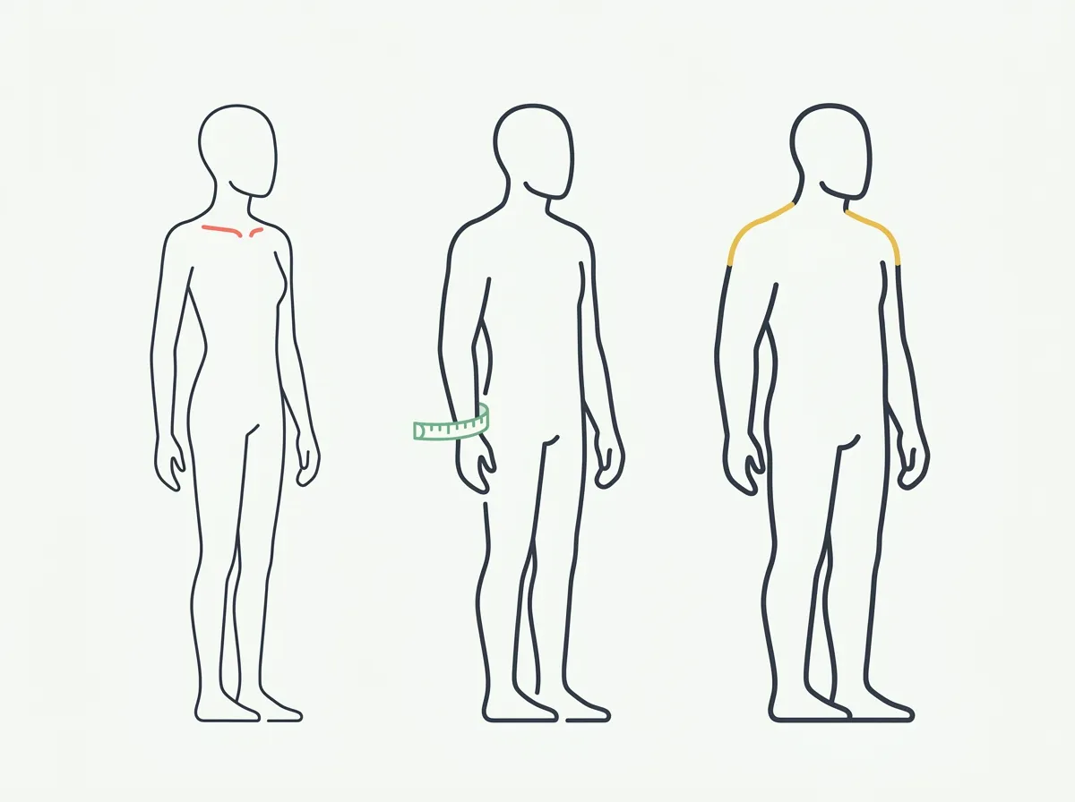 Measuring tape around a wrist next to a small, medium, and large body frame size chart based on wrist circumference and height