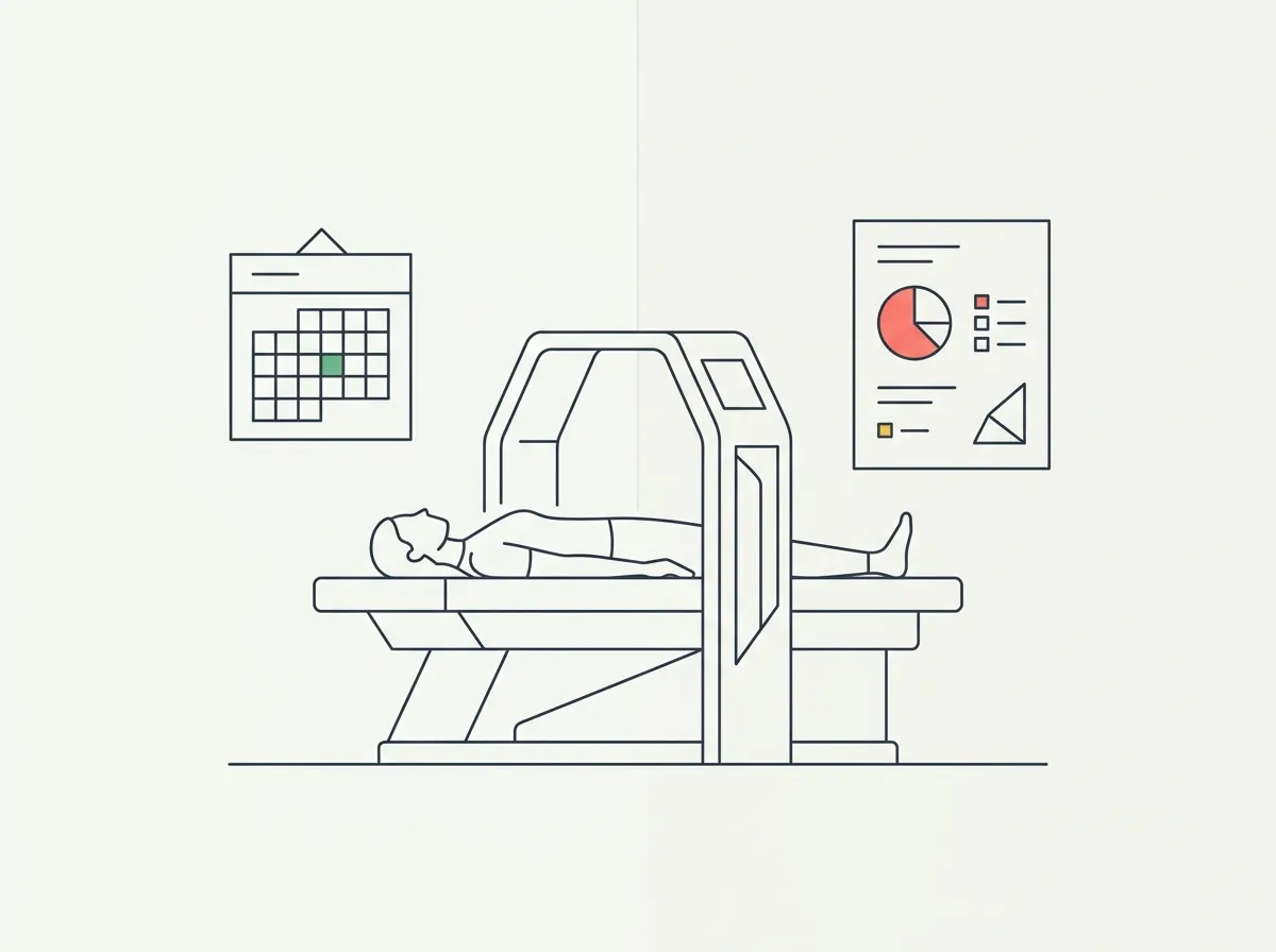 Illustration of a body-composition scan appointment with a calendar and digital report