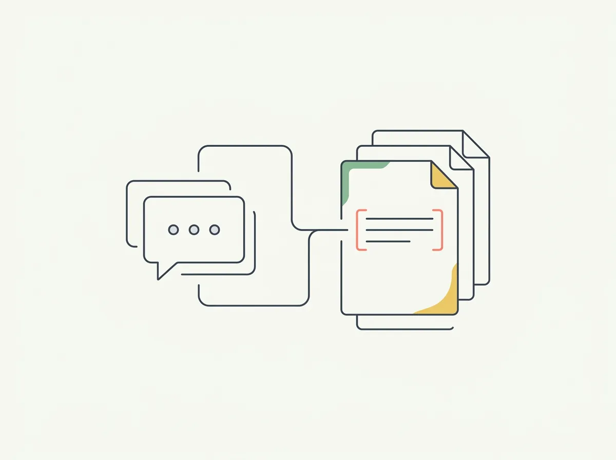 Abstract illustration of a chat bubble pulling content from cited document pages