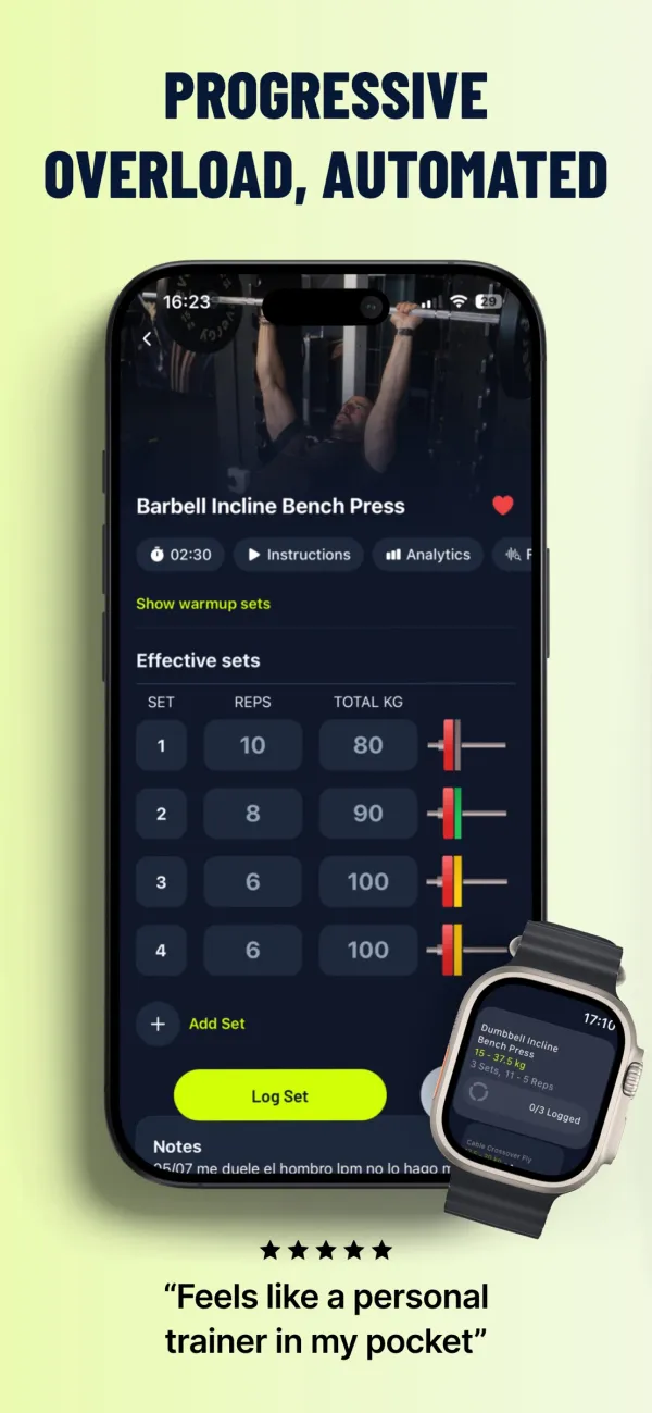 Gravl publisher screenshot showing recorded sets and an exercise progression interface
