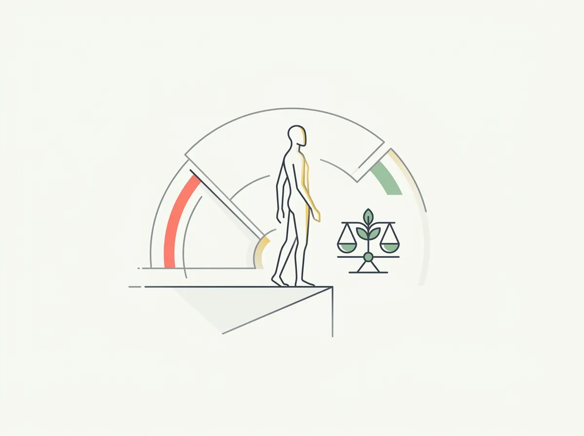 Two standardized AI renders of the same man at 8 and 13 percent body fat beside a scale marking essential fat, stage-lean, and sustainable-lean levels
