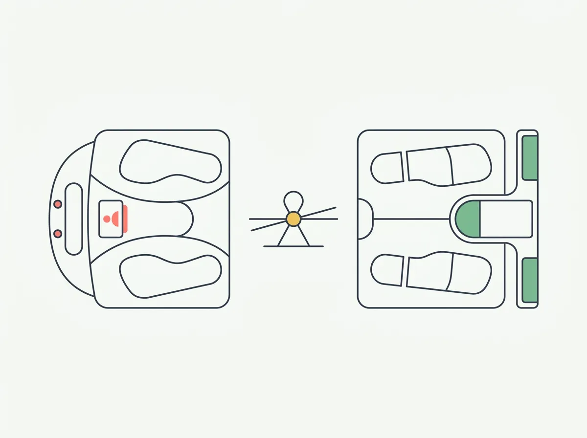 Abstract illustration of two different handle-based scales with a comparison symbol between them
