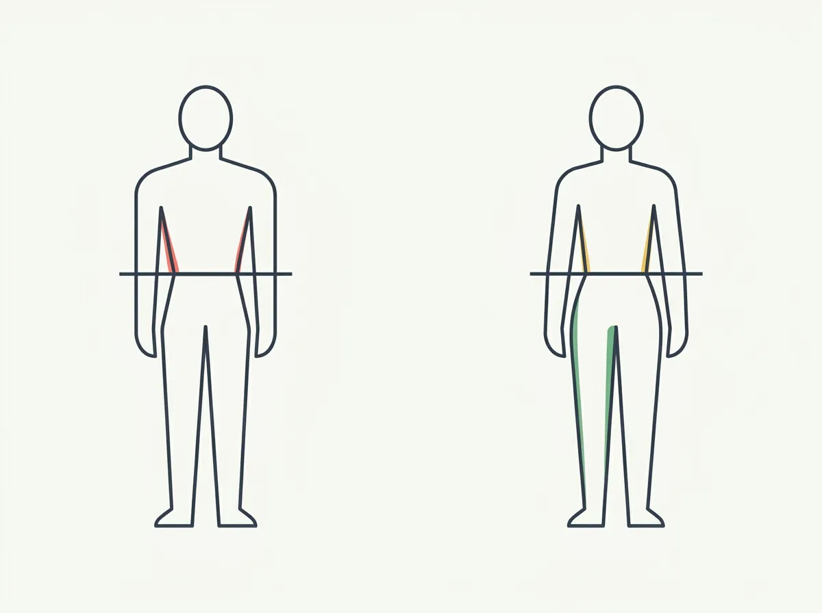 Diagram comparing two figures of equal height with different torso-to-leg ratios beside a sitting height measurement illustration