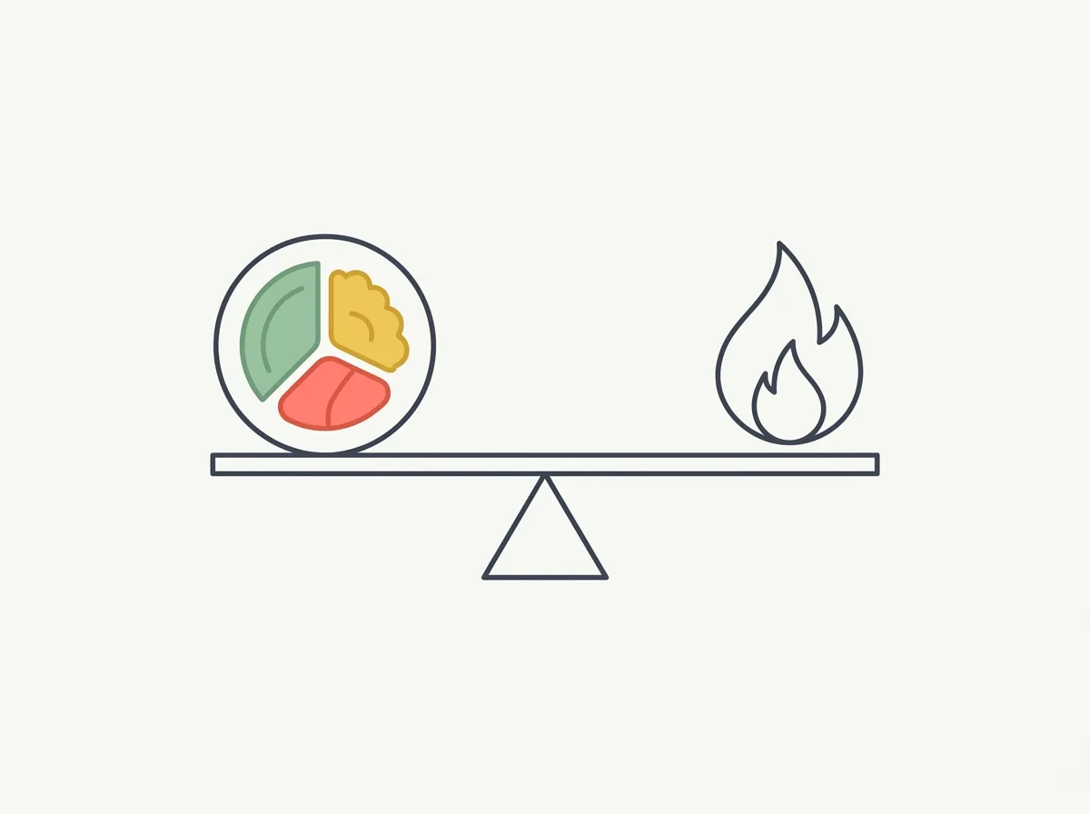 A food scale, a notebook with tracked calories, and a weight trend chart illustrating how to find maintenance calories by observation instead of formulas