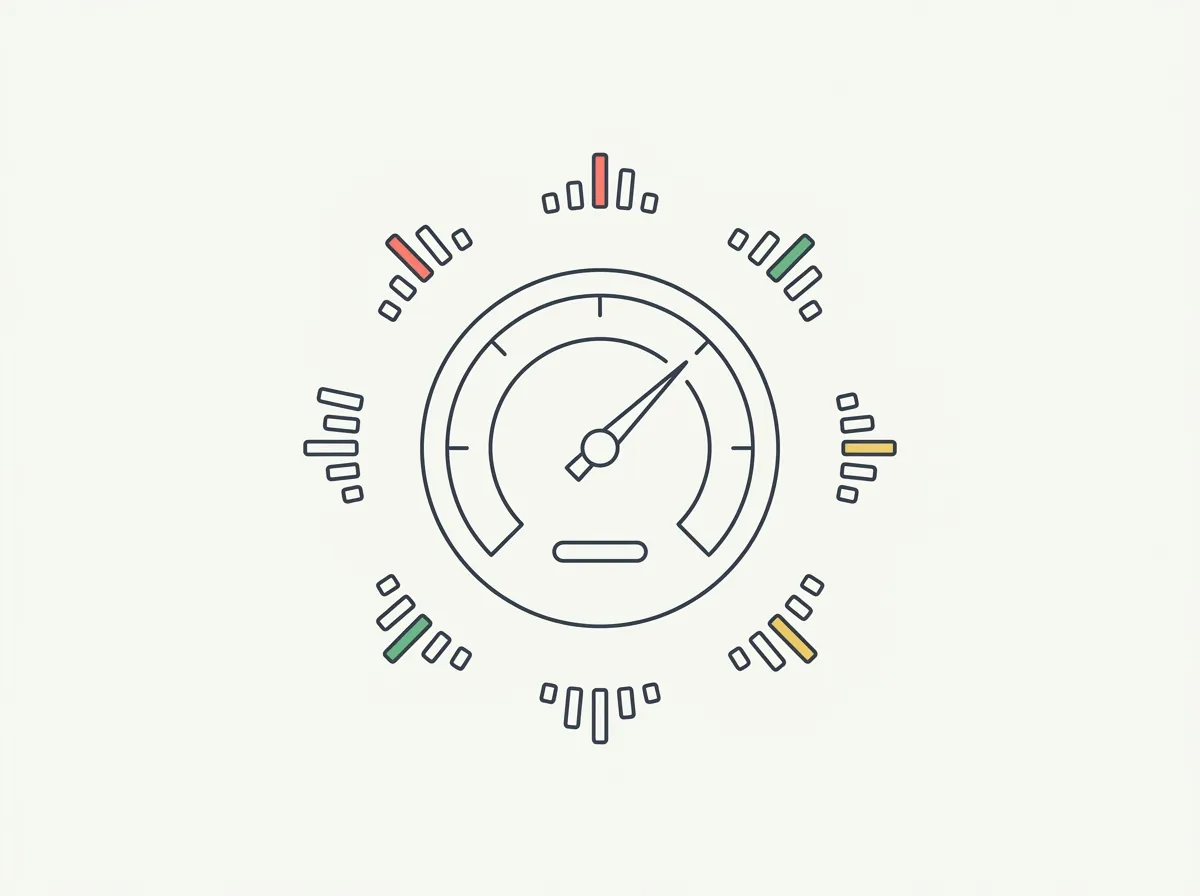 Abstract illustration of a recovery readiness dial surrounded by signal bars for sleep, heart rate variability, resting heart rate, and strain