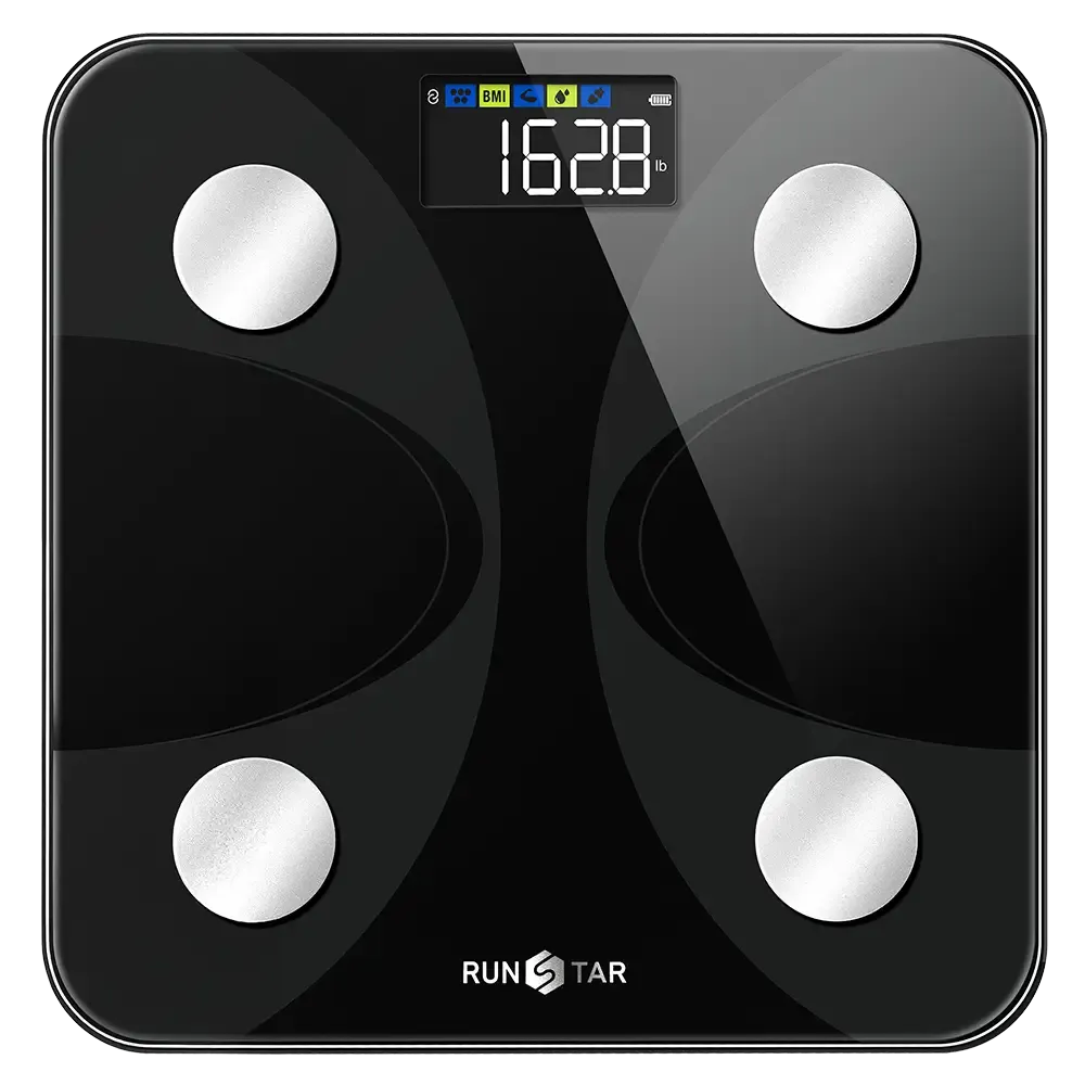 Runstar 4E Body Scale with four circular foot electrodes and its weight display