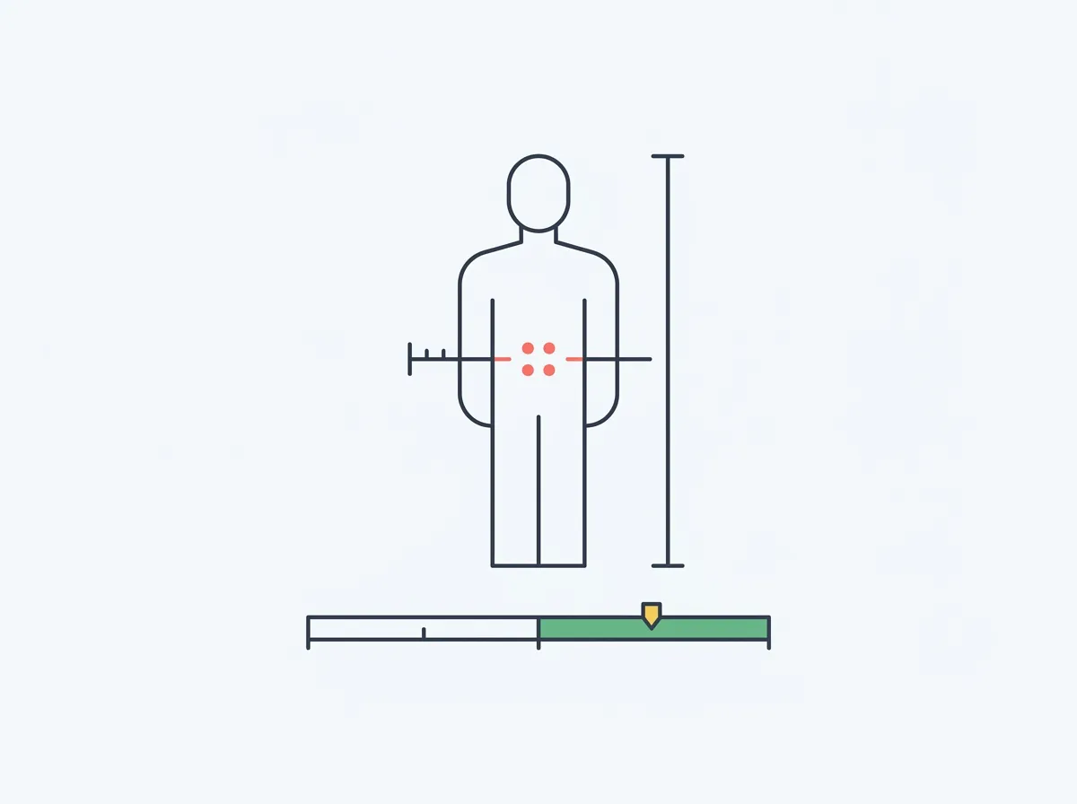Line illustration of a male figure with a tape measure at the waist and a height scale beside a waist-to-height ratio gauge