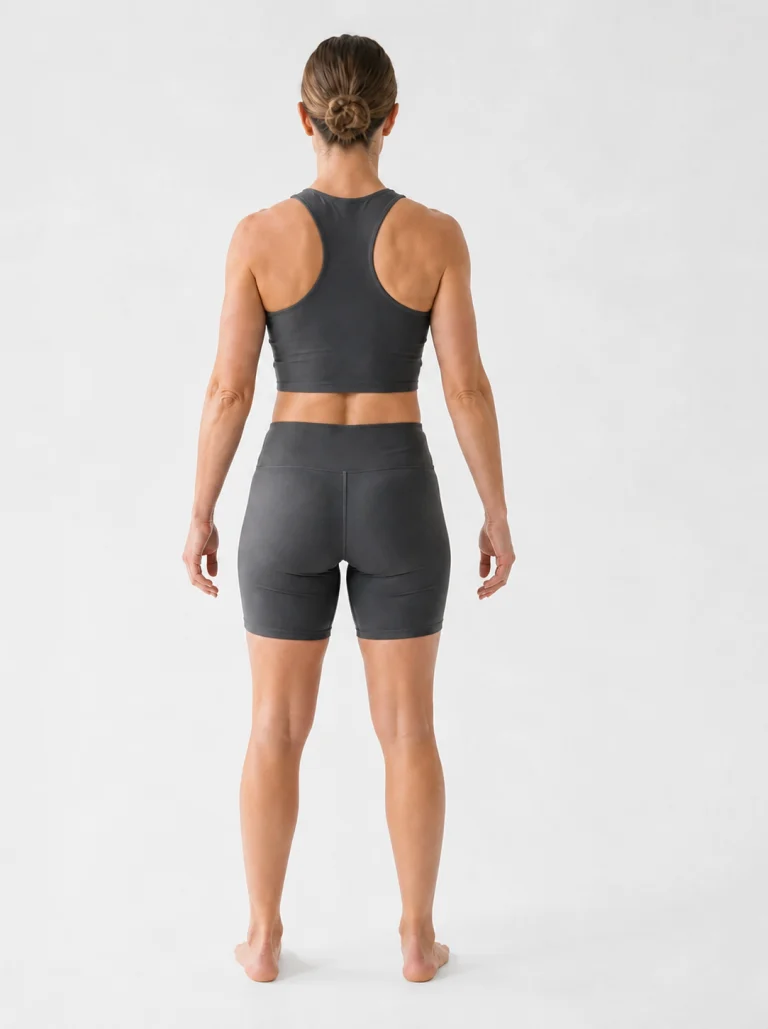 19 percent body fat female back view with lean hips and shoulders