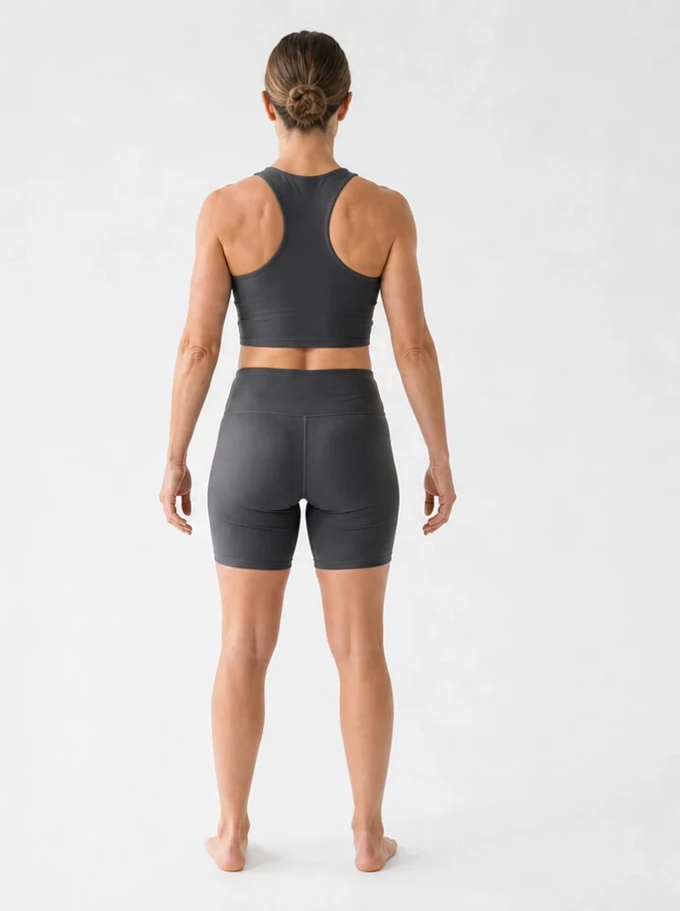 20 percent body fat female back view with lean back and leg definition