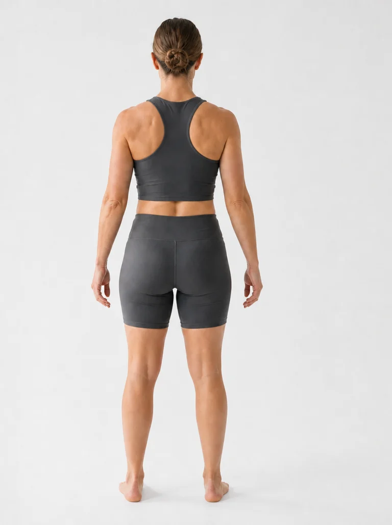 21 percent body fat female back view with toned natural curves