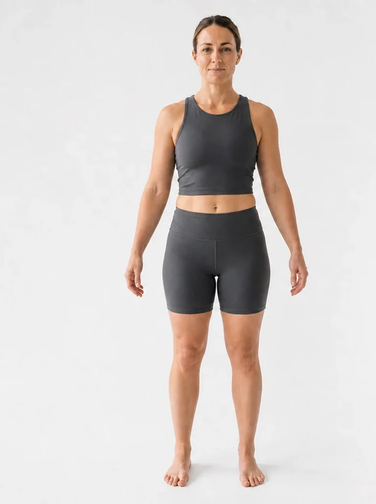 22 percent body fat female front view with a flat stomach and toned limbs