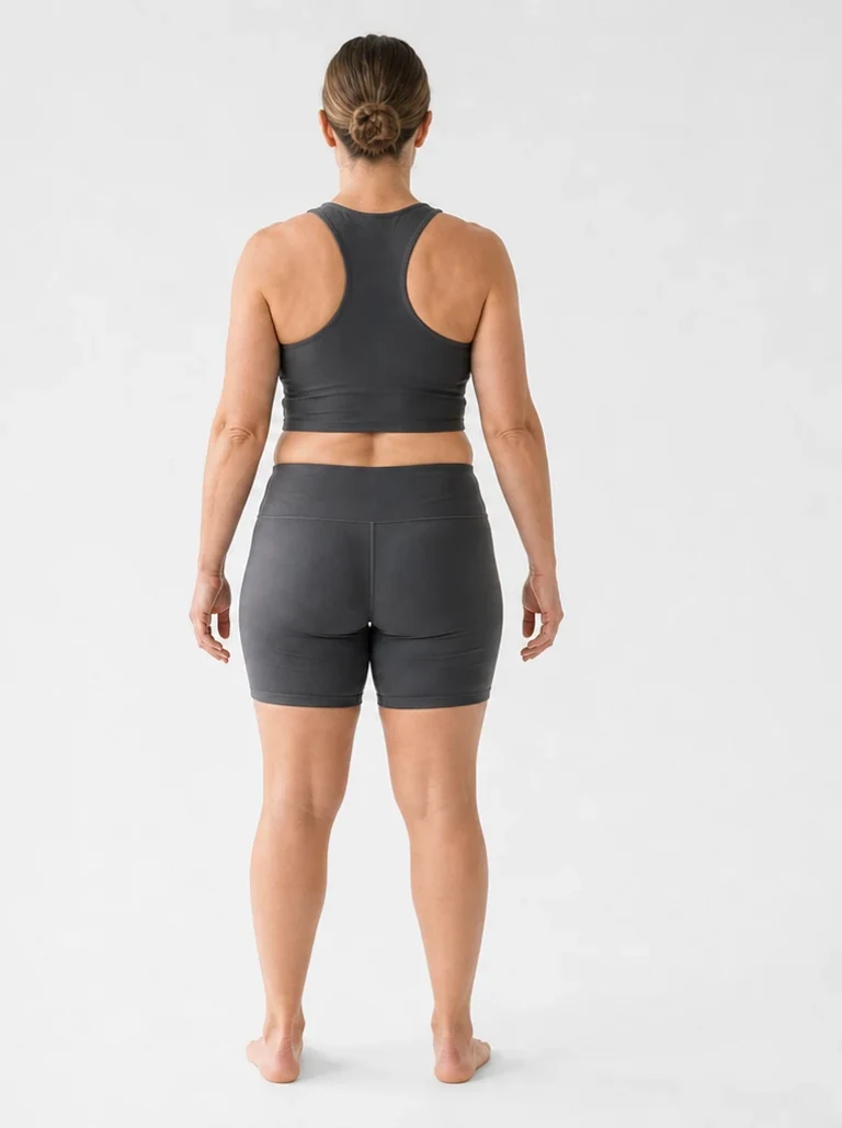 25 percent body fat female back view with fuller hips and thighs