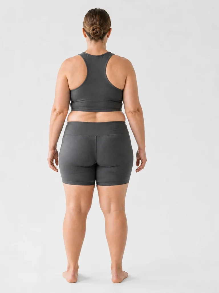 27 percent body fat female back view with natural lower-body curves