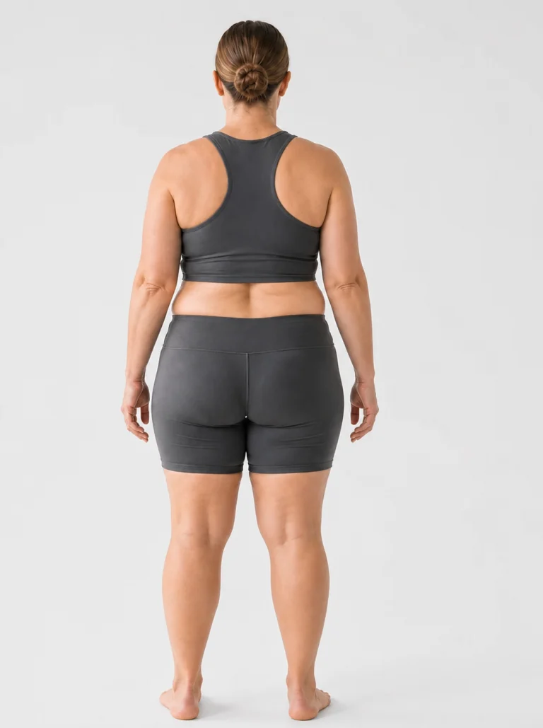 32 percent body fat female back view with lower-back and hip softness
