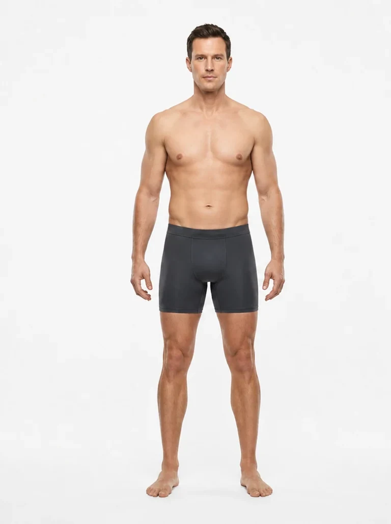 15 percent body fat male front view with faint upper abs and a flat waist