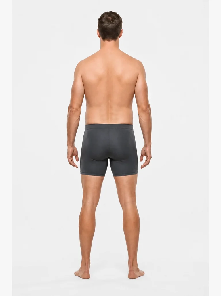 19 percent body fat male back view with mild lower-back softness