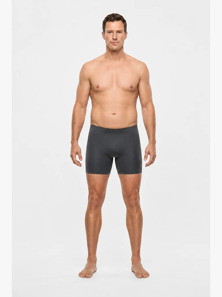 19 percent body fat male front view with a smooth waist