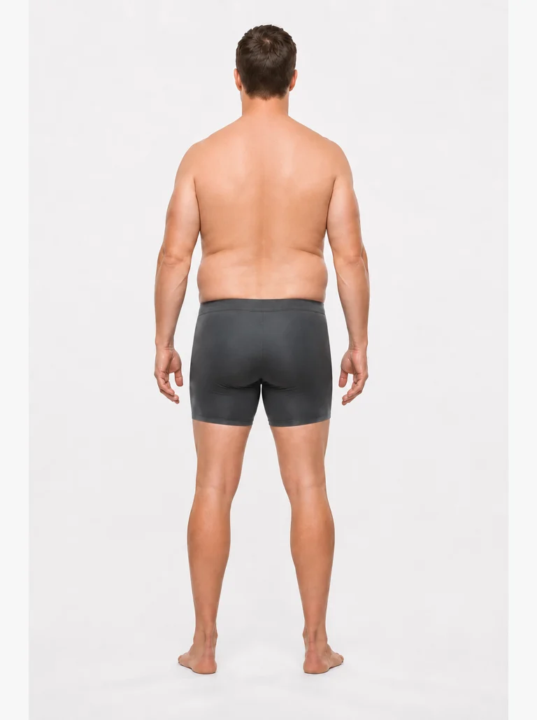 27 percent body fat male back view with visible waist softness