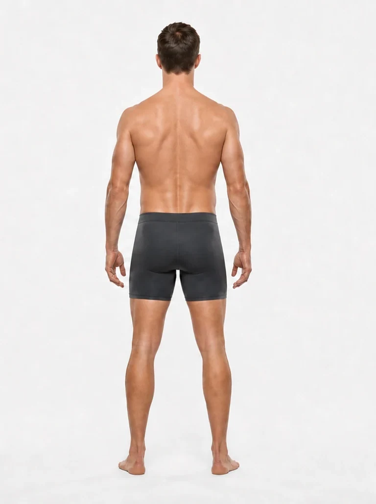 8 percent body fat male back view with sharp back and lower-waist definition