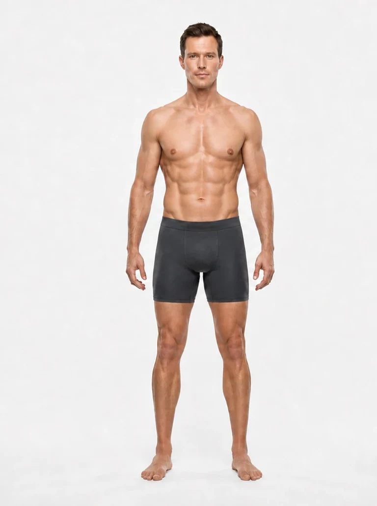 8 percent body fat male front view with a full six-pack and tight waist